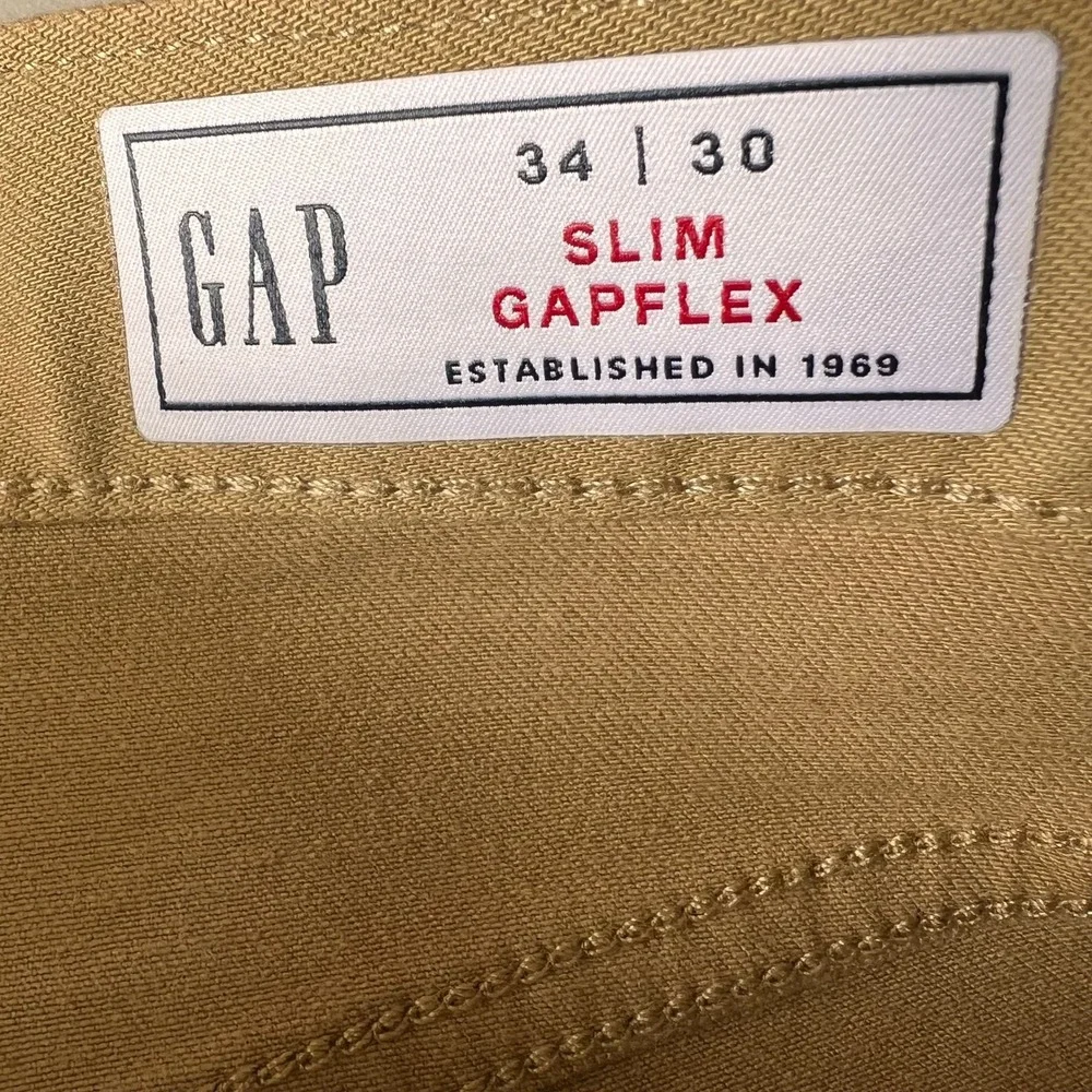 Gap Mens Slim GapFlex Khaki Pants Tan Chino 34x30 5-Pocket Trousers‎